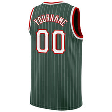 Load image into Gallery viewer, Custom Hunter Green White Pinstripe White-Red Authentic Basketball Jersey
