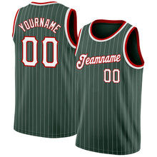 Load image into Gallery viewer, Custom Hunter Green White Pinstripe White-Red Authentic Basketball Jersey
