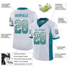 Load image into Gallery viewer, Custom White Teal-Old Gold Drift Fashion Football Jersey
