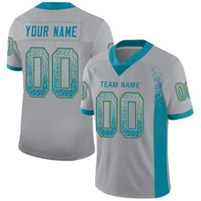 Load image into Gallery viewer, Custom Light Gray Teal-Old Gold Mesh Drift Fashion Football Jersey

