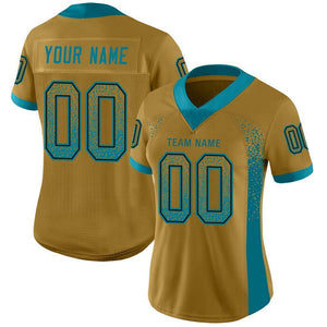 Custom Old Gold Teal-Black Mesh Drift Fashion Football Jersey