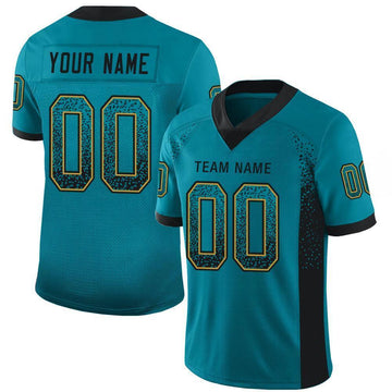 Custom Teal Black-Old Gold Mesh Drift Fashion Football Jersey