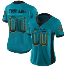 Load image into Gallery viewer, Custom Teal Black-Old Gold Mesh Drift Fashion Football Jersey
