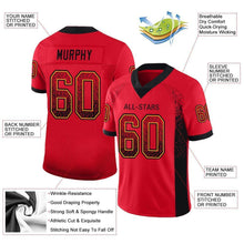 Load image into Gallery viewer, Custom Scarlet Black-Gold Mesh Drift Fashion Football Jersey
