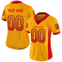 Load image into Gallery viewer, Custom Gold Scarlet-Black Mesh Drift Fashion Football Jersey
