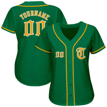 Load image into Gallery viewer, Custom Kelly Green Gold-White Authentic Baseball Jersey
