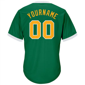 Custom Kelly Green Gold-White Authentic Throwback Rib-Knit Baseball Jersey Shirt