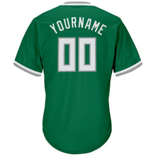 Load image into Gallery viewer, Custom Kelly Green White-Gray Authentic Throwback Rib-Knit Baseball Jersey Shirt
