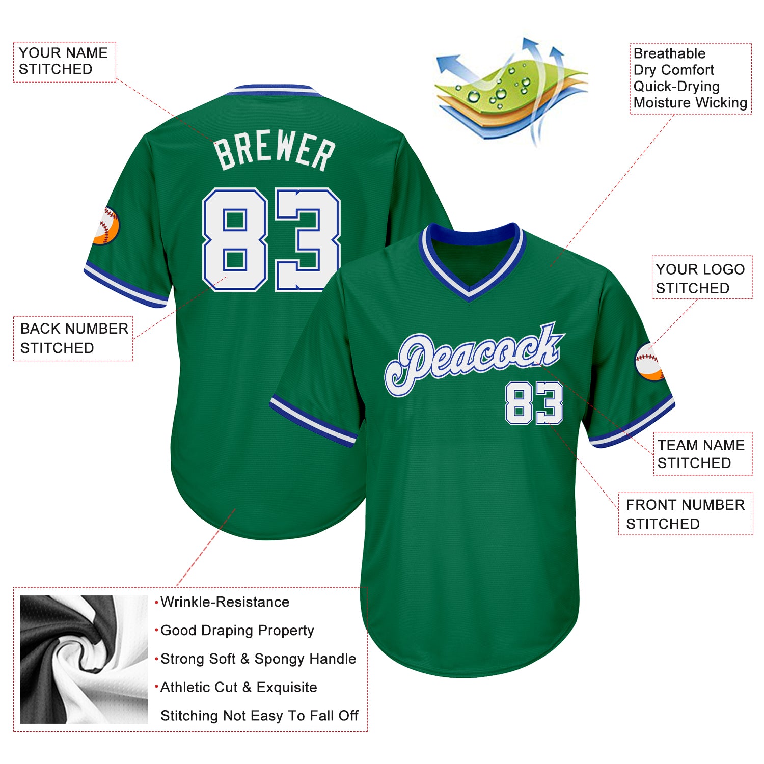 Sale Build Royal Baseball Authentic Kelly Green Throwback Shirt