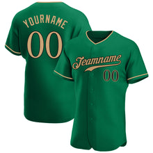 Load image into Gallery viewer, Custom Kelly Green Old Gold-Black Authentic Baseball Jersey
