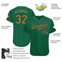Load image into Gallery viewer, Custom Kelly Green White Pinstripe Old Gold-Black Authentic Baseball Jersey
