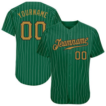 Загрузить изображение в средство просмотра галереи, Custom Kelly Green White Pinstripe Old Gold-Black Authentic Baseball Jersey
