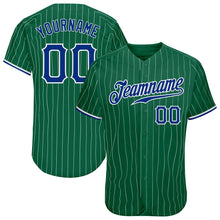Загрузить изображение в средство просмотра галереи, Custom Kelly Green White Pinstripe Royal-White Authentic Baseball Jersey
