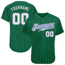Загрузить изображение в средство просмотра галереи, Custom Kelly Green White Pinstripe White-Royal Authentic Baseball Jersey
