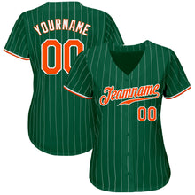 Загрузить изображение в средство просмотра галереи, Custom Kelly Green White Pinstripe Orange-White Authentic Baseball Jersey
