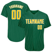 Загрузить изображение в средство просмотра галереи, Custom Kelly Green White Pinstripe Gold-White Authentic Baseball Jersey
