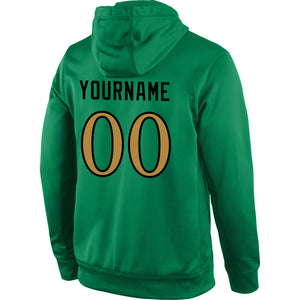 Custom Stitched Kelly Green Old Gold-Black Sports Pullover Sweatshirt Hoodie