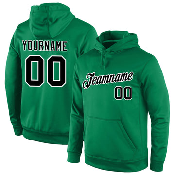 Custom Stitched Kelly Green Black-White Sports Pullover Sweatshirt Hoodie