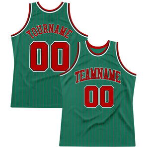 Custom Kelly Green Red Pinstripe Red-Black Authentic Basketball Jersey