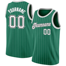 Load image into Gallery viewer, Custom Kelly Green White Pinstripe White-Gray Authentic Basketball Jersey
