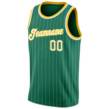 Загрузить изображение в средство просмотра галереи, Custom Kelly Green White Pinstripe White-Gold Authentic Basketball Jersey

