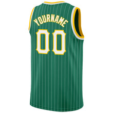 Загрузить изображение в средство просмотра галереи, Custom Kelly Green White Pinstripe White-Gold Authentic Basketball Jersey
