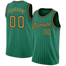 Load image into Gallery viewer, Custom Kelly Green White Pinstripe Old Gold-Black Authentic Basketball Jersey
