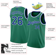 Загрузить изображение в средство просмотра галереи, Custom Kelly Green White Pinstripe Royal-White Authentic Basketball Jersey
