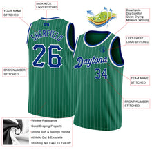 Load image into Gallery viewer, Custom Kelly Green White Pinstripe Royal-White Authentic Basketball Jersey
