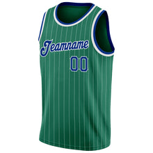 Загрузить изображение в средство просмотра галереи, Custom Kelly Green White Pinstripe Royal-White Authentic Basketball Jersey
