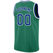 Загрузить изображение в средство просмотра галереи, Custom Kelly Green White Pinstripe Royal-White Authentic Basketball Jersey
