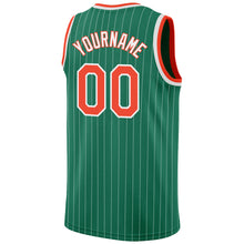 Load image into Gallery viewer, Custom Kelly Green White Pinstripe Orange-White Authentic Basketball Jersey
