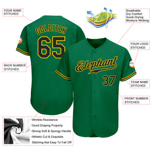 Custom Kelly Green Black-Gold Authentic Baseball Jersey