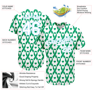 Custom Kelly Green White-Light Blue 3D Pattern Design Breast Cancer Authentic Baseball Jersey