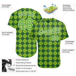 Custom Kelly Green Neon Green-White 3D Pattern Design Authentic St. Patrick's Day Baseball Jersey