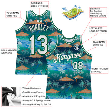 Custom Kelly Green White-Kelly Green 3D Pattern Hawaii Palm Trees Authentic Basketball Jersey
