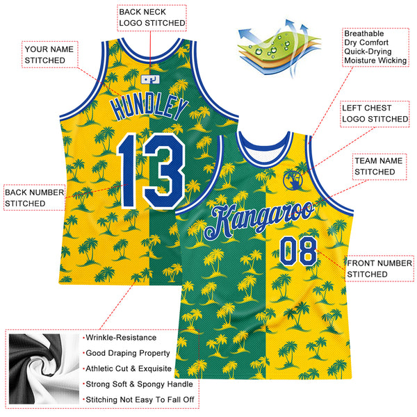 Cheap Custom Kelly Green Royal-Gold 3D Pattern Design Palm Trees Authentic Basketball  Jersey Free Shipping – CustomJerseysPro