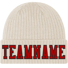 Load image into Gallery viewer, Custom City Cream Red-Black Stitched Cuffed Knit Hat
