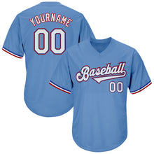 Load image into Gallery viewer, Custom Light Blue White-Red Authentic Throwback Rib-Knit Baseball Jersey Shirt

