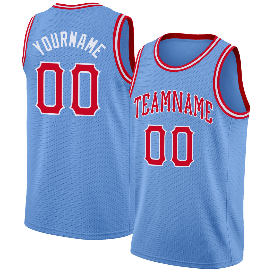 Custom Pink White-Light Blue Round Neck Rib-Knit Basketball Jersey - Best  Custom