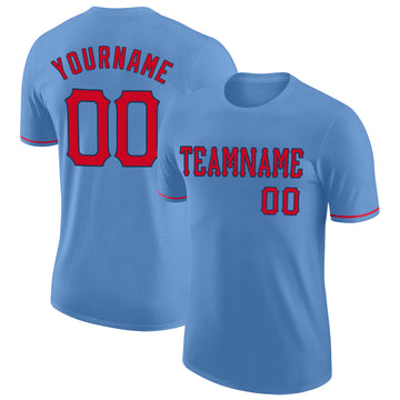 Custom Light Blue Red-Navy Performance T-Shirt