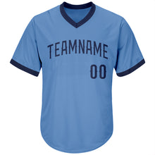 Laden Sie das Bild in den Galerie-Viewer, Custom Light Blue Navy Authentic Throwback Rib-Knit Baseball Jersey Shirt
