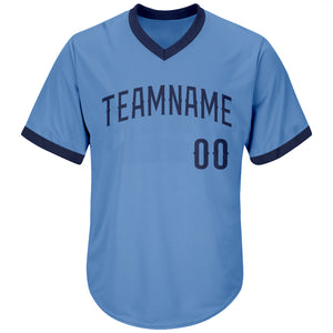 Custom Light Blue Navy Authentic Throwback Rib-Knit Baseball Jersey Shirt