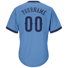 Laden Sie das Bild in den Galerie-Viewer, Custom Light Blue Navy Authentic Throwback Rib-Knit Baseball Jersey Shirt
