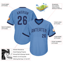 Laden Sie das Bild in den Galerie-Viewer, Custom Light Blue Navy Authentic Throwback Rib-Knit Baseball Jersey Shirt
