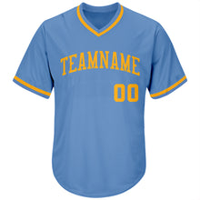 Laden Sie das Bild in den Galerie-Viewer, Custom Light Blue Gold Authentic Throwback Rib-Knit Baseball Jersey Shirt
