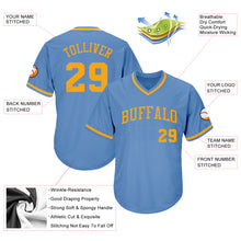 Laden Sie das Bild in den Galerie-Viewer, Custom Light Blue Gold Authentic Throwback Rib-Knit Baseball Jersey Shirt
