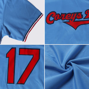 Custom Light Blue Red-Navy Authentic Throwback Rib-Knit Baseball Jersey Shirt