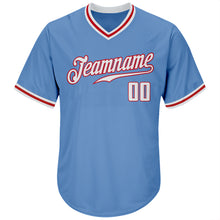 Laden Sie das Bild in den Galerie-Viewer, Custom Light Blue White-Red Authentic Throwback Rib-Knit Baseball Jersey Shirt
