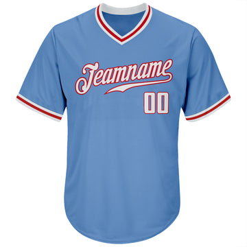Custom Light Blue White-Red Authentic Throwback Rib-Knit Baseball Jersey Shirt